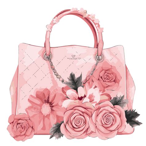 Bolsa Chanel Clipart Rosa Com Desenho De Flores .